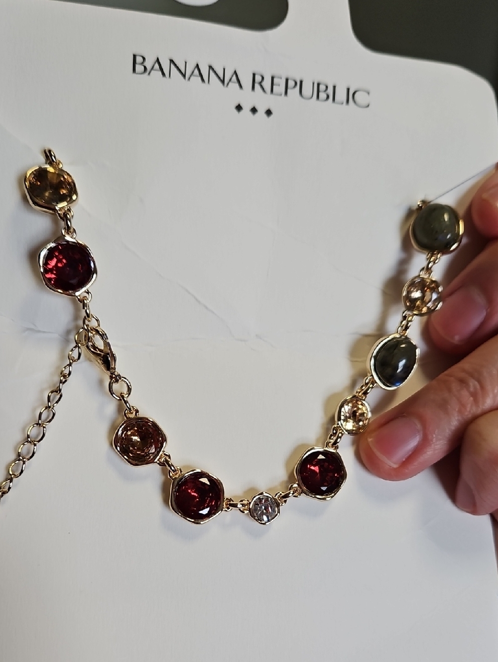 Tonal Glass Necklace - Pink, Olive & Gold - Picture 3 of 3